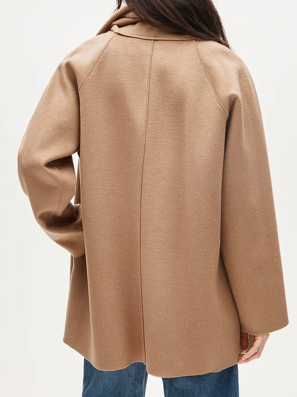 J crew dark camel Scarf coat in drapey wool blend